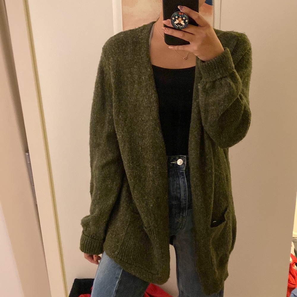 Karen Scott Green Long Knit Cardigan